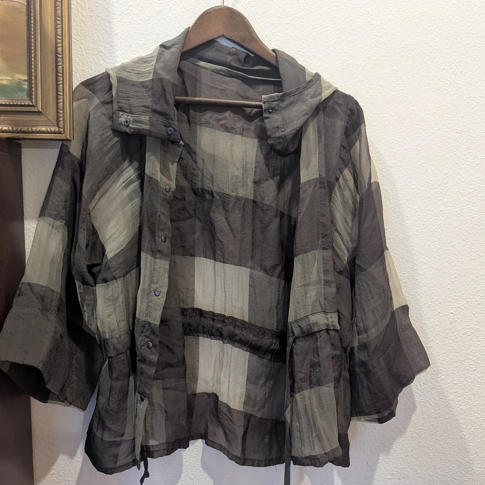 Babette Sheer Plaid Hooded Jacket - Picture 1 of 3
